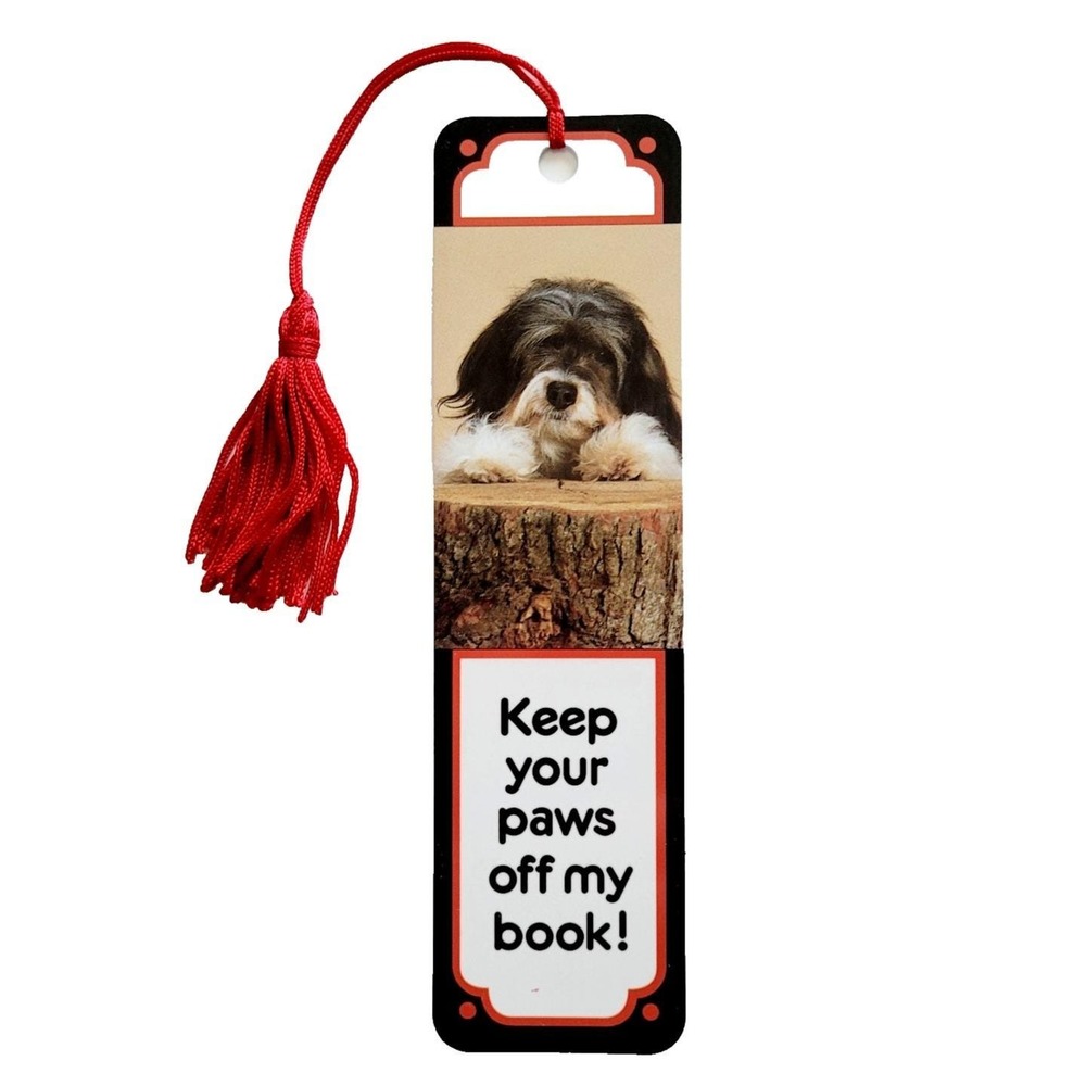 Vintage 90s Tibetan Terrier Bookmark Dog Paws book Tassel 1991 Antioch TBM-08052